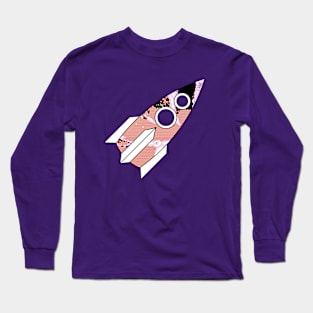 Rocket Ship Lofi Glitch Art Long Sleeve T-Shirt